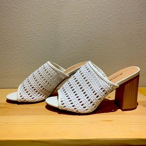 White woven heeled sandals